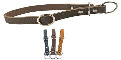Zugstopp Hundehalsband, Lederhalsband, braun, M - 50cm mit Zugbegrenzung, Dressurhalsung, Zugstopper, einstellbar, robust, wetterfest, Leder