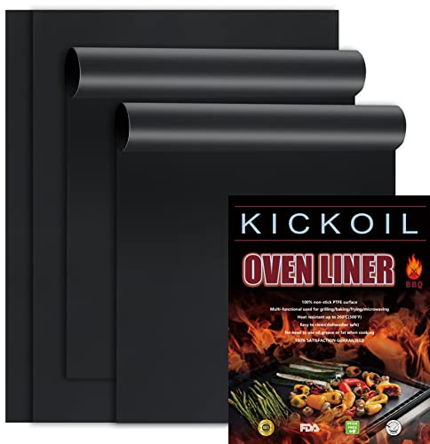4 Pack Oven Liners for Bottom of Oven, 16 x 24 Heavy Duty Non-Stick Oven Floor Protector Mats, 500°F/260°C Heat Resistant Fiberglass Teflon Liner, BPA PFOA Free for Electric & Gas Ovens, Black