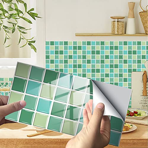 Fliesenaufkleber Matcha-Grün-Mosaik Klebefliesen Pvc Deko Mosaikfliesen Wasserdicht Und Ölbeständig Küchenrückwand Folie Fliesenaufkleber Bad Klebefolie Leicht Zu Reinigen 24 Stück/10x20cm