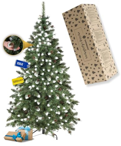 Künstlicher Weihnachtsbaum 220 cm Diamantkiefer mit Kunstschnee - Kunstweihnachtsbaum Künstlich wie Echt - Hochwertiger Künstlicher Tannenbaum für Weihnachten, Made IN EU von SPRINGOS