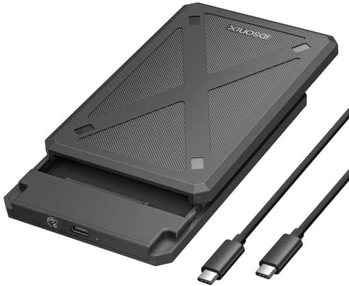 iDsonix Boîtier de Disque Dur 2,5 Pouces 6Gbps USB C 3.1 vers SATA III Boîtier de Disque Dur Externe sans Outil pour Disque Dur SSD HDD 7 mm/9.5 mm 2,5 avec UASP Noir(PW25-1C3)