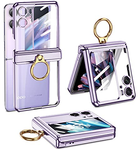 COQUE Oppo Find N2 Flip Case,Gorgeous Shiny Side Transparent Phone Shell with Ring Holder,Folding Cover for Oppo Find N2 Flip-Purple