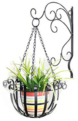 FLBT Pflanzenständer, moderner Blumentopfhalter, Blumenständer, Wandbehang, Balkon, Gang, Korridor, Schmiedeeisen, Wand-Pflanzenständer, schwarz, perfekte Dekoration