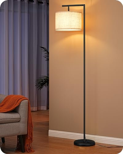 EDISHINE LED Floor Lamp, 63 Standing Lamp with Adjustable Linen Shade, Black Metal Light Pole, Modern Floor Lamps for Living Room, Lounge, Foot-Switch Control, E27 Socket, UKCA Listed