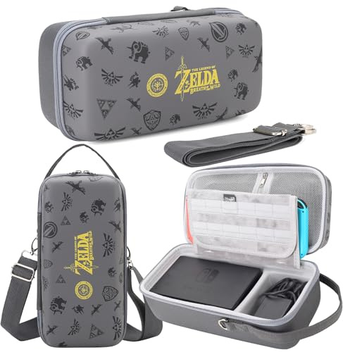 Tasche für Nintendo Switch und OLED Modell - Integrierter Ständer - Große Tragetasche für Netzteil, Dock/Pro Controller, Spiele & Zubehör - Mit Schultergurt