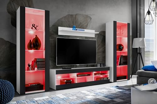 Komodee Wohnwand TV Tivoli Grande A2 Schwarz/Weiß 250x159x35 cm