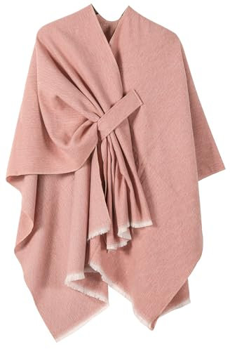 Poncho Damen Strick Reversibel Cape Decke Elegant Warme Schultertuch Gestrickter Schal Mantel für Frühling Herbst（Rosa）