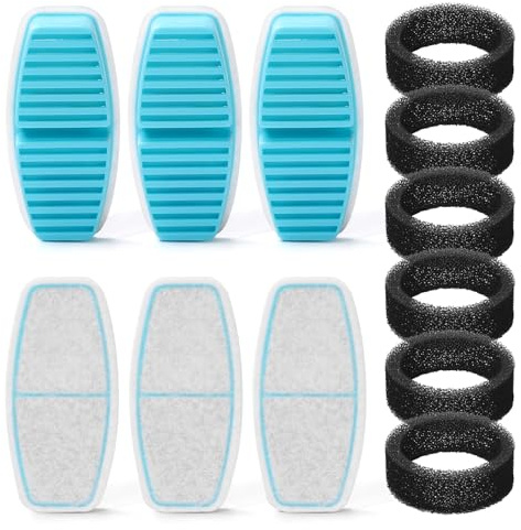 Officiella BMDSAE kattvattenfontänfilter, 12 paket (6 filter + 6 svampar) ersättningsfilter för kattfontän BMDSAE H4 kattfontänaktiverat kol