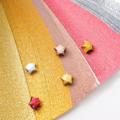 URROMA 520 Pcs Glitter Star Paper Strips, Yellow and Red Origami Stars Paper Strips Crafts Folding Lucky Strips for Crafts Folding School Teaching DIY Arts Projects Crafting Supplies