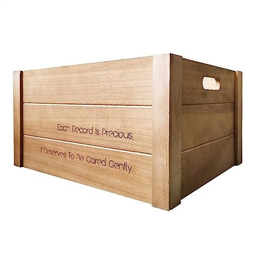 Schallplattenständer Aufbewahrungskiste for Schallplatten, Holz-Aufbewahrungsbox for Schallplatten, Albumhalter mit Griff, Aufbewahrungswürfel for Schallplatten, fasst bis zu 90 Alben CD Aufbewahrung