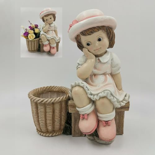 Pevfeciy Garden Figures and Garden Statues with Flower Pots, Outdoor Garden Decoration, Sculptures for Boys and Girls, Home Decor Supplies, Weatherproof, Gifts for Couples,Beige,32x26cm