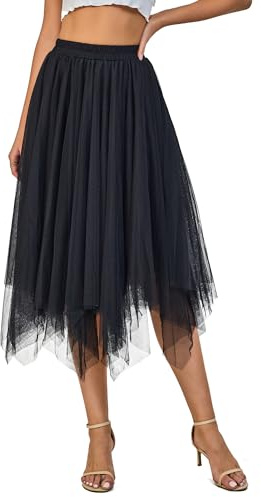 Tanzdunsje Gonna in Tulle Lunga Elastica per Donna e Bambina - Bianco, Nero, Rosa - Irregolare per Costumi di Carnevale e Halloween