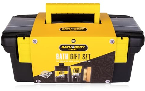 Accentra BATH + BODY TOOLKIT Gift Set for Men, 400 ml Shower Gel, 50 ml Hand Scrub and Wooden Nail Brush Packed in a Cool Tool Box