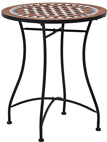 ARKEM Bistrotisch Mosaik Keramik Braun 60 cm Bistrotisch Outdoor Mosaiktisch Tisch FüR Sonnenschirm Kleiner Tisch Balkon Gartentisch