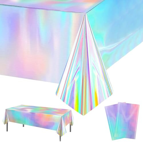 2 Pcs Bunt Glitzer Tischdecke Geburtstag, 137x274cm Meerjungfrau Tischdecke