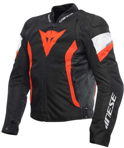 Dainese - Avro 5 Tex Jacket, motorcykeljacka i tyg, med axelskydd, herr, svart/neonröd/vit, 56