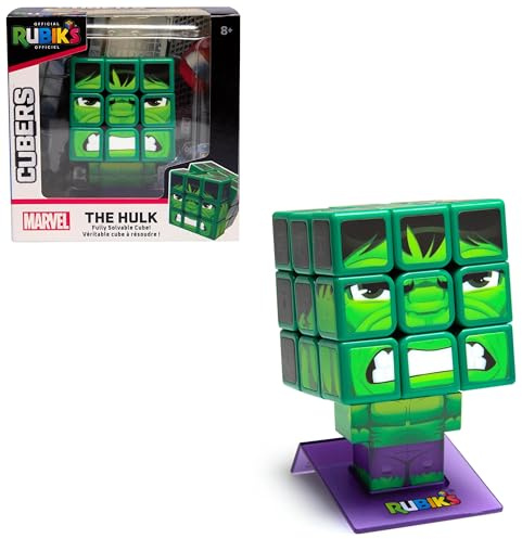 Rubik's Cube, Cubers – Hulk, 3 x 3 cubi magici Marvel in design Hulk, con accessori alla moda: corpo, supporto – la sfida dei supereroi, dagli 8 anni in su