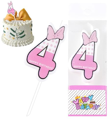 Mouse 4th Birthday Candle, Pink Mouse Number 4 Cake Candle Birthday Cake Topper for Cartoon Mouse 4th Birthday Party Decoration