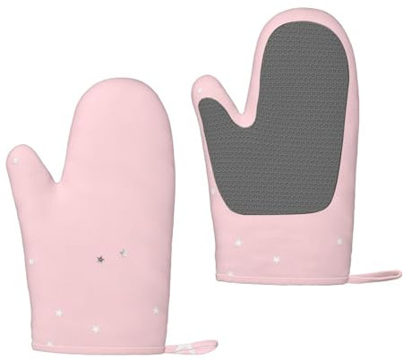 Rosa mit weißen Sternen Bedruckt, Silikon-Ofenhandschuhe, rutschfeste Kochhandschuhe, hitzebeständige Backhandschuhe, EIN Paar