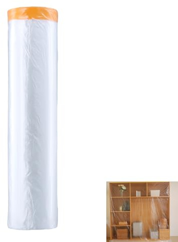 1 Rouleaux Bache Protection Peinture, Bache Plastique 400CM x 20M, Bache Peinture, Peinture Film de Masquage Pré-collé, pour Protection Sol Meubles Masquer et Recouvrir (1)