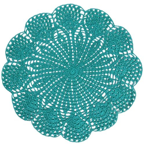 BOMHCS Lot de 1 napperon rond en dentelle florale de 33 à 38,1 cm - Vaisselle de cuisine faite à la main au crochet (vert foncé, lot de 1 pièce, 33 à 38,1 cm)
