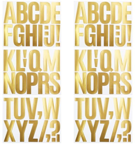 3 Inch Large Gold Vinyl Letter Stickers, CMBBZZY Gold Stamping Alphabet Stickers for Scrapbooking, Waterproof & No Residue Leave, 6 Sheets
