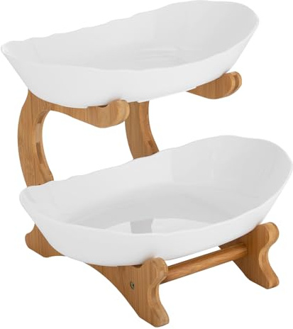 biusgiyeny 2-stöckige Obstschale Keramik Obst Etagere mit 2 Etagen Platzsparendes Obstkorb Etagere Obstkorbständer Obstserviertablett Tortenständer