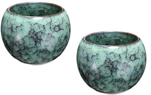 sourcing map 2pcs Chinese Japanese Ceramic Teacups 5.07 oz Handmade Gong Fu Tea Set Ceramic Glaze-Changed No Handle Small Tea Cup for Mate Tea Coffee Wine Drinks Home and Gifts, Green