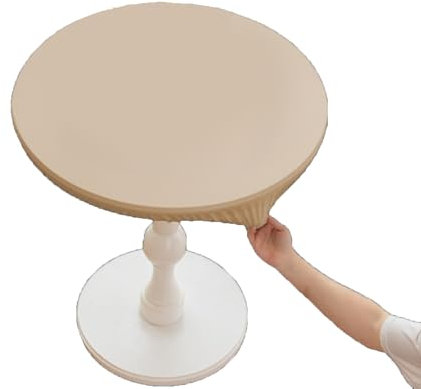 Cozomiz PU-Leder Elastische Tischdecke Gartentischdecke Runden Tischdecke wasserdichte rutschfeste Abwischbar Schmutzabweisend Tischdecke 120cm Beige