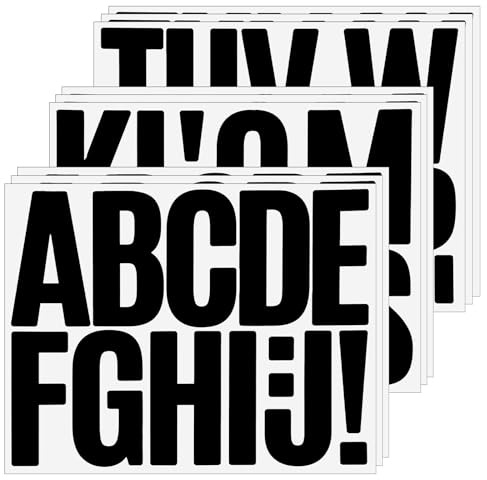108 adesivi a forma di lettere, 9 fogli, 7,6 cm, lettere nere, grandi da incollare, adesivi alfabeto