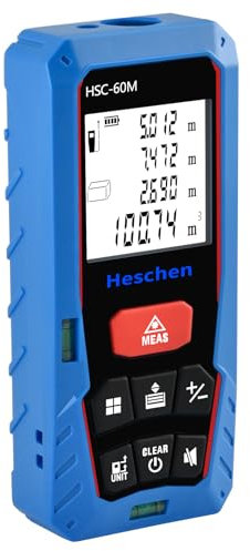 Heschen télémètre Laser, avec 2 Niveaux à Bulle, télémètre Laser numérique Portable, pour mesurer la Distance, la Surface, Le Volume (HSC-60M, 60m 196ft)
