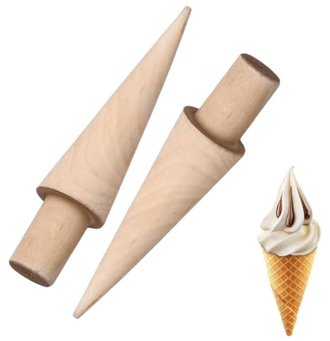 2 Piezas Moldes de Madera para Cono de Helado, Molde de Cono de Madera, Molde de Crema de Pastelería Rollo, Waffle de Conos de Helado Molde, waffle de Conos de Helado Molde para Hacer Gofres y Helado