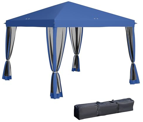 Outsunny Tonnelle Pop-up Barnum Pliant Style Colonial 3 x 3 m 4 moustiquaires + Sac de Transport Bleu