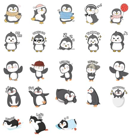 OUDQFCJ 46 Stücke Niedliche Pinguin Aufkleber - Cartoon Tier Thema für Kinder, Teens und Erwachsene - für Reisekoffer, Laptop, Planer, Kalender, Scrapbook, Koffer, Notizbücher, Journal