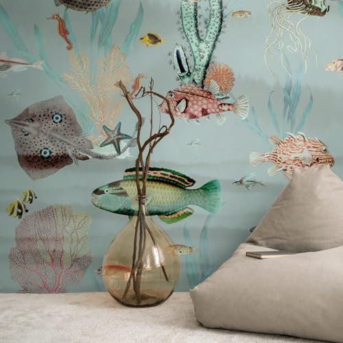 Profhome Kindertapete 398721-GU Vliestapete blau grün rosa beige Fototapete 0,53 m x 8,80 m / 4,45 m2