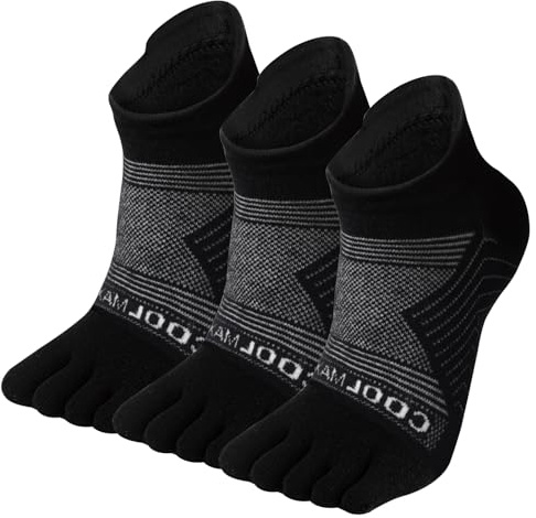 TRIWONDER Calzini 5 Dita Antiscivolo per Running Uomo Donna - 3 Coppie Calze Traspiranti con Dita Separate daper Palestra，Corsa, Trail, Fitness, Yoga (Nero, M)