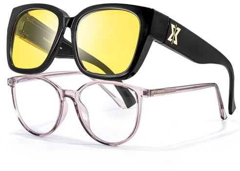SIPHEW Nachtfahrbrille für Brillenträger Herren Damen Nachtsichtbrille mit gelben polarisierten Gläsern für Autofahrer Nachtbrille zum Autofahren