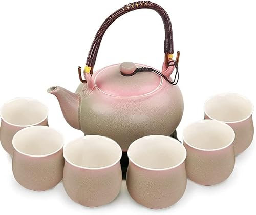 WOTZOV Juego de té de cerámica China, 1 Tetera con 6 Tazas, Juego de té de Porcelana Hecho a Mano, Juego de té para Amantes del té, Juego de té de Estilo japonés