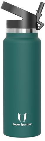 Sparrow Borraccia Termica con Cannuccia 0.5L/0.75L/1L Borracce Acciaio Inox | Bottiglia Senza BPA & Perdite -Lavastoviglie, Caldo & Freddo, Scuola, Sport -SwivelSip Borraccia Tappo Cannuccia