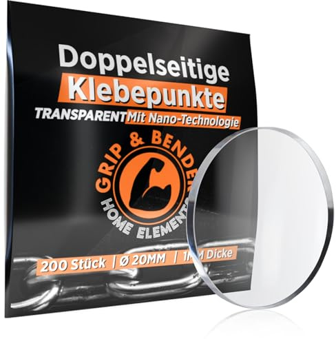 GRIP&BENDER Doppelseitige Klebepunkte (200 Stück) Nano-Dot Klebesticker Transparent und Extra Stark, Wiederverwendbare Klebepads (Rund, 20mm)