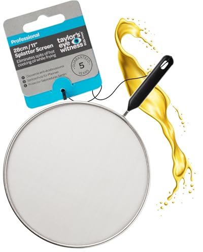Stainless Steel Splatter Guard – 28cm Fine Mesh Frying Pan Protector With Comfortable Plastic Handle. Easy Clean, Dishwasher Safe, Durable Anti-Splash Shield For Cooking, Frying, Boiling, Steaming