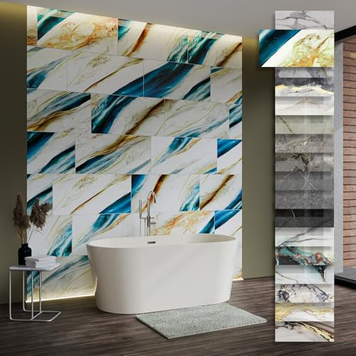 HEXIM Marmorplatten Optik 9 Stück 78x39cm SPC Kunststoff Innen & Außenbereich Granit Steinoptik - Duschrückwand Küchenrückwand Wandverkleidung für Wohnwand Dekor (2,74 m² 80117) B-Serie