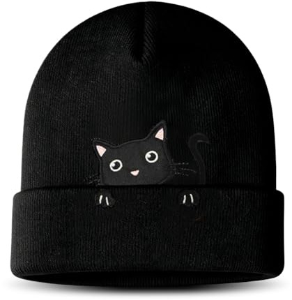 JhavexToy Kätzchen Mütze Beanie Gestrickter Hut mit Stickerei - Süße Niedliche Deko Geschenk für Damen Herren, Lustige Geschenke zu Weihnachten Geburtstag, Design Accessoire für Kätzchen Liebhaber