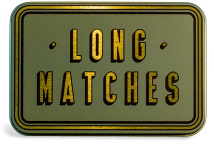 TINIT Long Matches Tin | Storage Box Match Firelighter Metal Lighter Gift Storage Funky Unique Present Birthday Christmas Home Housewarming Aesthetic Kitchen Decor | Long Matches (Gold on Green)