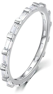 Lirzxin Weißgold Ringe Damen 375 9K, Ehering Frauen Vorsteckring Dünn Reihe Rechteck Moissanit Verlobung Hochzeit Ringe Weißgold Gr. 49 (15.6)