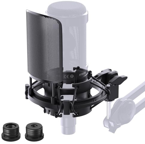 AT2020 Microphone Shock Mount with Metal Pop Filter, Custom Anti-Vibration Suspension for Audio Technica AT2020USB+ AT2035 ATR2050 AT3035 AT3060 Mic