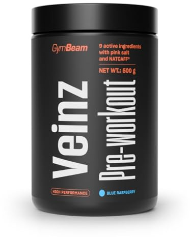 GymBeam Veinz Pre-Workout - Con Citrullina, Arginina, Caffeina NATCAFF®, Beta-Alanina e Vitamine, Gusto Fruttato, Vegano per Pump e Energia (500 g, Lampone blu)