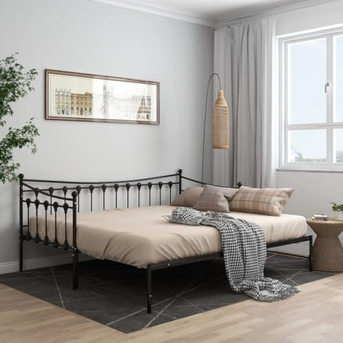 Bucmath Ausziehbares Schlafsofa Bettgestell Schwarz Metall 90x200 cm, Einzelbett zum Doppelbett, Platzsparendes Möbelstück für Schlafzimmer