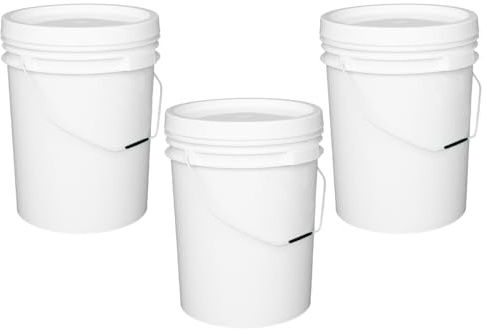 M1SS Set of 3 x 20 Litre Food Grade Plastic Bucket with Lid & Handle – White Airtight Storage Container, BPA Free, Recyclable & Durable
