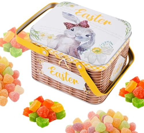 Cesto di Pasqua, Scatola di Caramelle in Metallo con Coperchio e Manico, Scatola di immagazzinaggio per Dolci e, per guarnizioni di Calze di Natale, Feste di Vacanza, cioccolatini,